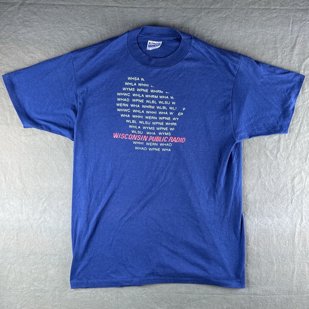 Vintage 80s Wisconsin Public Radio Hanes Fifty Fifty Tee XL USA Single Stitch